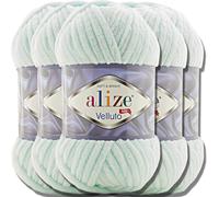 Tianyi-Alize Velluto - Lot De 5 Pelotes De Laine Turque De 100 G Chacune - Super Bulky - Pelote Xxl Pour Amigurumi - Douce - Laine Bébé, Pour Crochet Et Tricot (Vert Eau - 15)