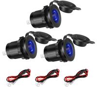 Tianyi-Allume Cigare Socket De Voiture Etanche Avec Câble Connexion Fusible Bleu Led Pour Bateau Moto Atv Rv 3 Pièces