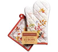 TIANYI-Amarante 100% Coton - Gant de Four (19cm x 33cm) et maniques (20cm x 20cm) pour Barbecue, Cuisson, Four à Micro-Ondes, Barbecue, Thanksgiving/Noël