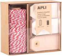 TIANYI-APLI 19845 - Kit Emballage Cadeau : bobine de ficelle en coton rouge et blanche avec 30 étiquettes cadeaux de 3 couleurs assorties - Etiquettes avec corde à suspendre pour emballage cadeaux.