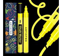 Tianyi-Artistro 2 Marqueurs Craie Liquide Jaunes - Stylos Craie Effaçables Avec Pointe Réversible De 6 Mm Pour Tableau Noir, Vitre De Voiture, Verre - Marqueurs Craie Liquide Idéaux Pour Restaurants