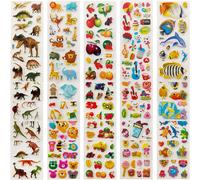 TIANYI-Autocollants 3D pour Enfants, Kids Stickers 520+ 3D en Relief, 30 Feuilles Autocollants pour Récompenser Scrapbooking, Compris Animaux, Dinosaures, Poissons, Fruits et Gâteaux