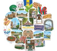 Tianyi-Autocollants De Voyage Artistiques De Philadelphie (28 Pièces) ¿ Style Gouache, Philly, Thème Américain, Stickers Pour Carnets, Journaux Et Ordinateurs Portables