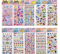 TIANYI-Autocollants pour Enfants,10 Feuilles 3D Gommettes Autocollantes Scrapbooking Stickers Anime Récompenser pour Fille Garcon,Inclure Animaux Dinosaure Parapluie Etoile Sirène Princesse Coeur Let