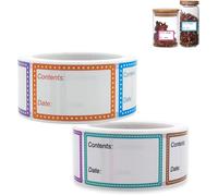 Tianyi-Azwood Etiquettes Autocollantes Bocaux, 2 Rouleaux 1000 Étiquettes Confitures - 25 X 40mm Étiquettes Multifonctionnel Universelles Pour Boîtes De Congélation, Bocaux (Multicolore)