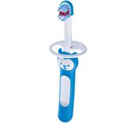 Tianyi-Baby's Brush Brosse À Dents Pour Bébé Avec Anneau De Sécurité, Petite Tête Et Poignée Courte Droite Pour Dents De Lait, 6 Mois, Bleu Clair