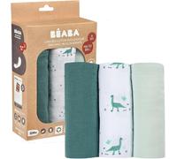 Tianyi-Béaba, Lot De 3 Langes Bébé, Mousseline De Coton Biologique, Multi-Usages : Bavoir, Nomade, Doudou, Ultra Doux, Respirant,70x70, Ecologique Et Sain, Motif Jurassique
