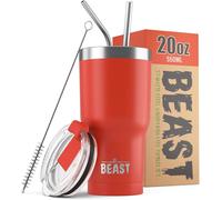 Tianyi-Beast Mug Isotherme Cafe - 550ml I Rouge Coccinelle I Acier Inoxydable I Réutilisable, Tasses Isothermes I 2 Pailles Et Brosse Nettoyage I Thermos Cafés De Voyage Double Paroi I Café Chaud Ou