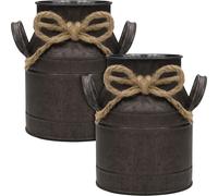Tianyi-Belle Vous Vase Vintage À Fleurs En Métal (Lot De 2) - L11,2 X H15,2 Cm - Pot À Lait Shabby Vintage Chic Galvanisé - Pot Lait Zinc Décoratif Pour Décoration De Maison/Mariage Et Plantes