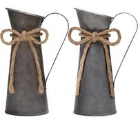 Tianyi-Belle Vous Vase Vintage À Fleurs En Métal (Lot De 2) - L8,3 X H20 Cm - Pot À Lait Shabby Vintage Chic Galvanisé - Pot Lait Zinc Décoratif Pour Décoration De Maison/Mariage Et Plantes
