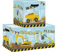 TIANYI-Boîtes de Rangement Lot de 3 Véhicules de Construction Paniers de Rangement Cube Grue Bulldozer Enfant Pliables Coffre à Jouets Garçons Filles pour Étagères Livres,Camion Benne,30x30x30 cm