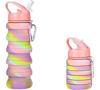 Tianyi-Bouilloire,Gourde Sport,Gobelet Pliable 500ml,Gourde Bpa-Frei,Accessoires Trekking Camping Voyage Travail,Bouteille Pliable 500 Ml (Poignée, Rose)