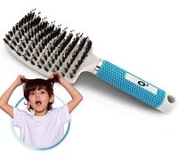 Tianyi-Brosse Poil De Sanglier [ 1 Brosse À Cheveux Blanche Et Bleu En Poils De Sanglier ] Brosse A Cheveux Demelante, 100% Naturelle \U2013 Pour Démêler En Douceur ! (Blue)