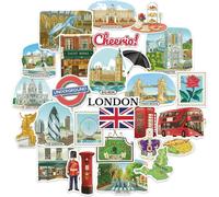 Tianyi-Bustling London Travel Stickers (28pcs) - Gouache Style, English-Themed Vacation Decals For Journals, Scrapbooks, Luggage, Water Bottle
