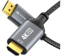 TIANYI-Câble ® 4K DisplayPort 1.2 vers HDMI 2.0, prise DisplayPort vers prise HDMI, 4K 60Hz, 2K 120Hz, gaine coton, gris/noir, 3.00 mètres