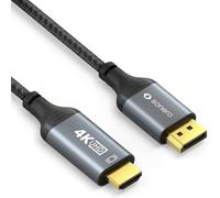 TIANYI-Câble ® 4K DisplayPort 1.2 vers HDMI 2.0, prise DisplayPort vers prise HDMI, 4K 60Hz, 2K 120Hz, gaine coton, gris/noir, 2.00 mètres