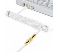 TIANYI-Câble de Clavier Spiralé Custom et Enrouleur de Câble D'aviateur Métal Set - Câble D'aviateur à Tige Fixe + Câble USB C Tressé avec Aviateur en Or 24K pour Clavier de Jeu/Smartphone - Blanc