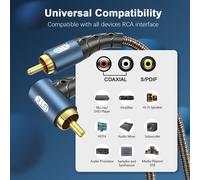 TIANYI-Câble de Subwoofer Angle Droit Câble Cinch RCA 90 degrés Prise Rca Cordon Coudé Phono Plaqué Or 24K Cable Coaxial Numérique pour Home Cinéma, TV, Soundbar (8 mètres)