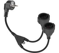 TIANYI-Câble d'Extension à Double Prise, Câble d'alimentation à Contact de Protection 1 à 2, Distributeur en pour Une Utilisation intérieure et extérieure (90 degrés, Noir, 1 Minute 2)