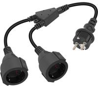 TIANYI-Câble d'Extension à Double Prise, Câble d'alimentation à Contact de Protection 1 à 2, Distributeur en pour Une Utilisation intérieure et extérieure (hétéro, Noir, 1 Minute 2)