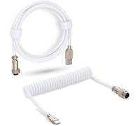 TIANYI-Câble Spiralé USB C Clavier Mécanique, Tressé Double Manchon avec aviateur en métal détachable Câble Clavier (Blanc)
