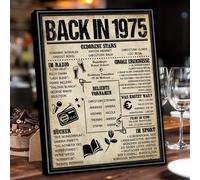 Tianyi-Cadeau 50e Anniversaire Homme Femme - Back In 1975 - Cadre Noir Encadré - Poster Allemagne - 50e Anniversaire - Panneau Décoration Journal D'anniversaire Femmes Hommes (20 X 25 Cm, Rétro)
