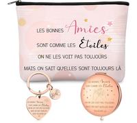 Tianyi-Cadeau De Meilleure Amie 1 Trousse De Maquillage 1 Miroir De Voyage Et 1 Porte-Clés Avec Texte Amies Sont Comme Les Étoiles Cadeau D'anniversaire Et D'adieu Pour Petite Amie, S?Ur, Collègue