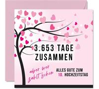 Tianyi-Carte D'anniversaire De Mariage Pour 10e Anniversaire De Mariage - 3653 Jours Ensemble - 10 Ans - Cadeau D'anniversaire De Mariage Pour Mon Mari, Mon Mari, Ma Femme, Femme, 145 Mm - Cartes De