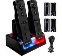 TIANYI-Chargeur pour Manette de Wii avec 4 Batteries Rechargeables,Chargeur de Wiimote pour Wii Support de Charger de Wii Station de Charge de Wii avec 4 * 2800mAh Piles pour Télécommande de Wii