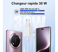Tianyi-Chargeur Rapide 30w Pour Honor Magic 7 6 5 Pro Lite, Adaptateur Secteur Usb C Compatible Supercharge, Avec Câble Renforcé 1.5m, Prise Murale Efficace Pour Honor 200 90 80 Série