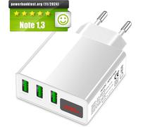 Tianyi-® Chargeur Usb 3a - Bloc D'alimentation Pour Téléphone Portable 3 Ports Avec Affichage Lcd Et Fonction De Charge Rapide, Blanc