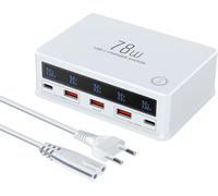 TIANYI-Chargeur USB C Station de Charge a 78 W avec écran LCD et Charge Rapide PPS Type C de 30 W et Port QC4.0 de 25 W, Adaptateur USB Chargeur Secteur Multi Charger pour iPhone, Samsung etc [Blanc]