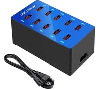 TIANYI-Chargeur USB, Station de Charge USB 10 Ports Chargeur Mural USB Multi-appareils Chargeur USB de Bureau Port USB Intelligent pour iPhone 12/13/14/Samsung S24 Ultra/Z Flip/Xiaomi/iPad/iPod (Bleu