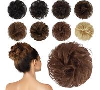 Tianyi-Chignon Postiche Cheveux Humains, Ondulés Extension De Cheveux Naturel Élastiques Cheveux Bouclés Chouchou Postiches Pour Femme, Blond Mélangé Chatain Clair