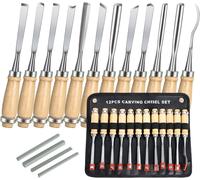 Tianyi-Ciseaux A Bois, 12pcs Outil De Gravure Bois Kit, Décapage Couteau Sculpture Sur Bois Avec Manche En Bois Et Moulinet, Pour Débutants, Sculpteur, Charpentier, Amateur(4 Pierre À Aiguiser)