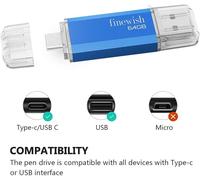 TIANYI-CLé USB 64 Go, 2 en 1 USB C Pendrive 64gb Portable Clef USB 64go Type C Memory Stick 64 GB pour Huawei Xiaomi Oneplus OTG Android Appareils TéLévision (Bleu)