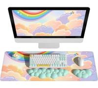 TIANYI-Cloud Keyboard Mouse Pad Wrist Support Set (4Pcs Desk Pad Set),Large Mouse Pad & Keyboard Wrist Rest & Mouse Palm Rest & Coaster,Ergonomic Design,Pain Relief,Non-Slip Base,for Home/Office/PC/M
