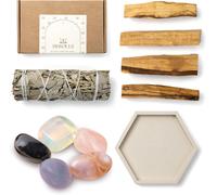 Tianyi-Coffret Rituel Nouveaux Commencements: 4 Palo Santo Purification 1 Baton De Sauge Blanche Purification A Bruler 5 Pierres Renouveau Plateau Artisanal Encens Sauge Blanche Purification Maison