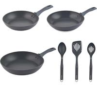 Tianyi-Combo-8695 Marino 6 Piece Utensil & Frying Pan Set - 24/28/30cm Non-Stick Induction Frying Pans, Forged Aluminium, Heat Resistant Nylon Utensils, Slotted Spatula, Slotted Spoon, Solid Spoon