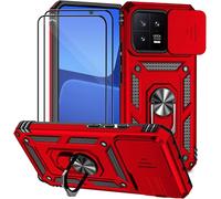 Tianyi-Coque Pour Xiami 13 5g Avec Verre Trempélentille Coulissante Couverture Support D`Anneau Rotatif Armor Silicone Étui Antichoc Housse Bumper- Rouge