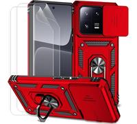Tianyi-Coque Pour Xiami 13 Pro 5g Avec Protection Ecran Coulissante Couverture Support D`Anneau Rotatif Armor Silicone Étui Antichoc Housse Bumper- Rouge