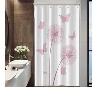 Tianyi-Cortina De Baño Estrecha De Flores Cortina De Baño Rosa Diente De León Mariposa Pequeña Cortina De Baño Decoración De Baño Cortina De Baño De Puestos De Media Talla 6 Ganchos 90x183cm