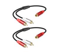 TIANYI-Court RCA Y Splitter Cable, 1 RCA Femelle à 2RCA Mâle Câble d'Extension Audio Stéréo pour Haut-parleur, Caisson de Basses, Amplificateur, Système Stéréo, Cinéma Maison 2PCS (0,3m/1ft)