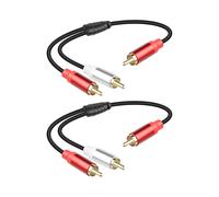 TIANYI-Court RCA Y Splitter Cable, 1 RCA Mâle à 2RCA Mâle Câble d'Extension Audio Stéréo pour Haut-parleur, Caisson de Basses, Amplificateur, Système Stéréo, Cinéma Maison 2PCS (0,3m/1ft)