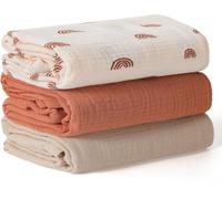 Tianyi-Couverture D¿Emmaillotage Pour Bébé, Grand Lange Bebe 100x100cm, Ultra Doux Et Absorbant Pour La Peau Mousseline Couverture Pour Bébé Fille Et Garçons, Lot De 3, Arc-En-Ciel