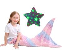 Tianyi-Couverture En Forme De Queue De Sirène Pour Enfants - Brille Dans Le Noir - En Flanelle Douce - Avec Étoiles Scintillantes Et Écailles De Poisson Ombrées Arc-En-Ciel - 100 X 43 Cm