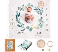 Tianyi-Couverture Etape Bébé En Espagnol Langes Coton Bébé Tapis Mois Bebe Garçon Ou Fille, Unisexe Thème Feuilles Cadeau Baby-Shower Mamans Tapis Photo Bebe Leaves Es