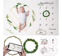 Tianyi-Couverture Étape Bébé Mensuelle Avec 12 Cartes Première Fois En Français, Croissance En Photo De 0 À 12 Ans Sur Tapis Avec Jalon Par Jour/Mois/Semaine/Année, Cadeau Original De Naissance