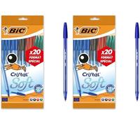 Tianyi-Cristal Soft Stylos-Bille Pointe Moyenne (1,2 Mm) - Écriture Douce Et Fluide - Couleurs Assorties, Pochette Format Spécial De 20 (Lot De 2)