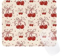 TIANYI-Cute Bowknot Tapis de Souris,Petit Tapis de Souris Drôle Carré avec Base en Caoutchouc Imperméable et Antidérapante avec Bord Cousu,Gaming Mousepad pour Bureau,24x20x0.3CM,Cerise Rouge et Arc